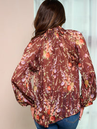 WOMEN'S LONG SLEEVE V-NECK FLOWER PRINT BLOUSE TOP