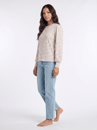 WOMEN'S LONG PUFF SLEEVE COLORBLOCK STRIPES BLOUSE