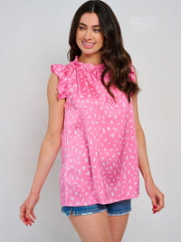 WOMEN'S RUFFLE SLEEVE TUNIC MULTI PRINT BLOUSE