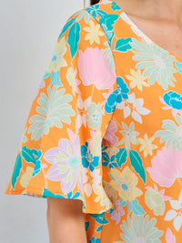 WOMEN'S SHORT SLEEVE V-NECK FLORAL PRINT TUNIC BLOUSE
