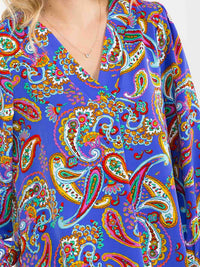 WOMEN'S LONG SLEEVE V-NECK MULTI PRINT BLOUSE