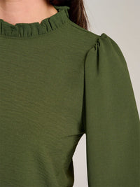 WOMEN'S LONG SLEEVE MOCK NECK RUFFLE BLOUSE