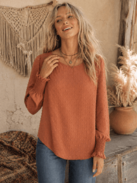 WOMEN'S LONG SLEEVE SWISS DETAILED BLOUSE