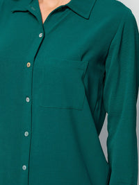 WOMEN'S LONG SLEEVE BUTTON UP FRONT POCKET BLOUSE TOP