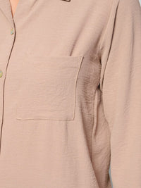 WOMEN'S LONG SLEEVE BUTTON UP FRONT POCKET BLOUSE TOP
