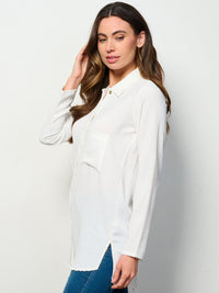 WOMEN'S LONG SLEEVE BUTTON UP FRONT POCKET BLOUSE TOP