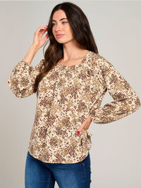 WOMEN'S LONG SLEEVE ROUND NECK FLORAL BLOUSE