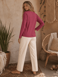 WOMEN'S LONG SLEEVE RIBBED SOLID TOP