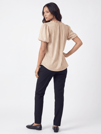 WOMEN'S SHORT BUBBLE SLEEVE V-NECK SHIMMER BLOUSE