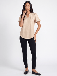WOMEN'S SHORT BUBBLE SLEEVE V-NECK SHIMMER BLOUSE