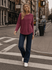 ******************WOMEN'S LONG SLEEVE FRONT POCKET RIBBED TOP