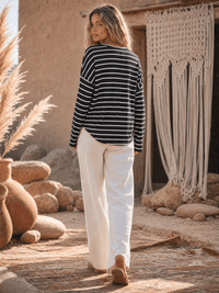WOMEN'S LONG SLEEVE V-NECK COLORBLOCK STRIPES TOP