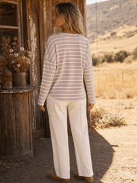 WOMEN'S LONG SLEEVE V-NECK COLORBLOCK STRIPES TOP