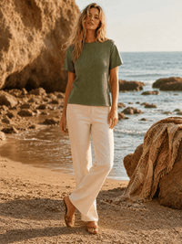 WOMEN'S SHORT PU PLEATHER SLEEVE KNIT CONTRAST TOP