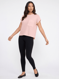 WOMEN'S SHORT SLEEVE FRONT POCKET RIBBED TOP