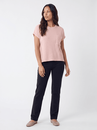 WOMEN'S SHORT SLEEVE FRONT POCKET RIBBED TOP