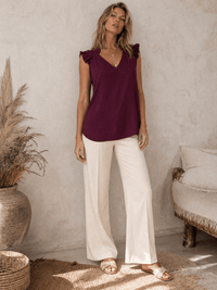 ***************WOMEN'S RUFFLE SLEEVE V-NECK BLOUSE
