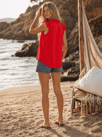 ***************WOMEN'S RUFFLE SLEEVE V-NECK BLOUSE