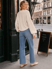 WOMEN'S LONG PUFF SLEEVE V-NECK RIBBED BLOUSE