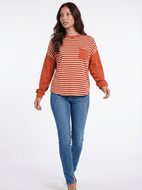 *********WOMEN'S LONG SLEEVE FRONT POCKET COLORBLOCK STRIPES BLOUSE