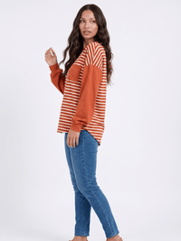 *********WOMEN'S LONG SLEEVE FRONT POCKET COLORBLOCK STRIPES BLOUSE