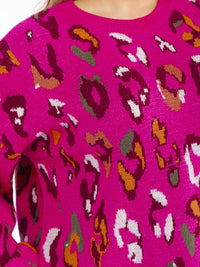 PLUS SIZE LONG SLEEVE ANIMAL PRINT PULLOVER BLOUSE
