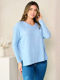 WOMEN'S LONG SLEEVE V-NECK SOLID TOP