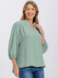 WOMEN'S 3/4 SLEEVE V-NECK HIGH-LOW BLOUSE