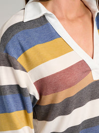 WOMEN'S LONG SLEEVE V-NECK STRIPES COLORBLOCK TOP