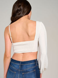 WOMEN'S ONE SHOULDER FRONT RUCHED CROP TOP