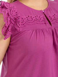 PLUS SIZE RUFFLE SLEEVES V-NECK CROCHET BLOUSE