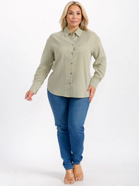 PLUS SIZE LONG SLEEVES BUTTON UP HIGH-LOW PLAID SHIRT
