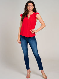WOMEN'S RUFFLE SLEEVE V-NECK DETAILED BLOUSE