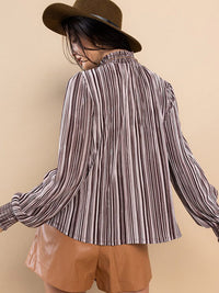WOMEN'S LONG SLEEVE MOCK NECK STRIPES BLOUSE TOP