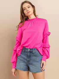 WOMEN'S LONG RUFFLE SLEEVE MOCK NECK BLOUSE