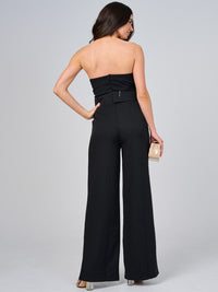 WOMEN'S SLEEVELESS FRONT POCKETS BELTED WIDE LEG JUMPSUIT