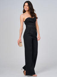 WOMEN'S SLEEVELESS FRONT POCKETS BELTED WIDE LEG JUMPSUIT