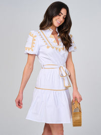 WOMEN'S SHORT SLEEVE V-NECK COLORBLOCK SELF TIE MINI DRESS