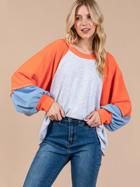 WOMEN'S LONG SLEEVE LOOSE FIT COLORBLOCK TOP