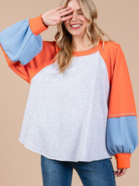 WOMEN'S LONG SLEEVE LOOSE FIT COLORBLOCK TOP