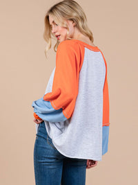 WOMEN'S LONG SLEEVE LOOSE FIT COLORBLOCK TOP