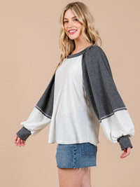 WOMEN'S LONG SLEEVE COLORBLOCK OVERSIZED TOP