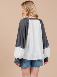 WOMEN'S LONG SLEEVE COLORBLOCK OVERSIZED TOP