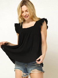 WOMEN'S RUFFLE SLEEVE SMOCK SQUARE NECK TUNIC TANK TOP