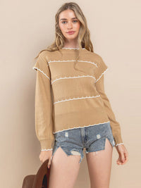 WOMEN'S LONG SLEEVE EMBROIDERY DETAILED BLOUSE TOP