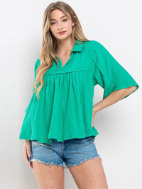WOMEN'S SHORT SLEEVE V-NECK OVERSIZED HIGH-LOW TUNIC TOP