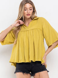 WOMEN'S SHORT SLEEVE V-NECK OVERSIZED HIGH-LOW TUNIC TOP