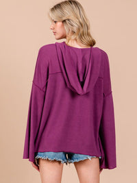 WOMEN'S LONG BELL SLEEVE V-NECK HOODED OVERSIZED TOP