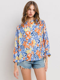 WOMEN'S 3/4 SLEEVE TUNIC FLORAL BLOUSE TOP