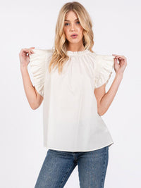 WOMEN'S SHORT RUFFLE SLEEVE TUNIC BLOUSE TOP